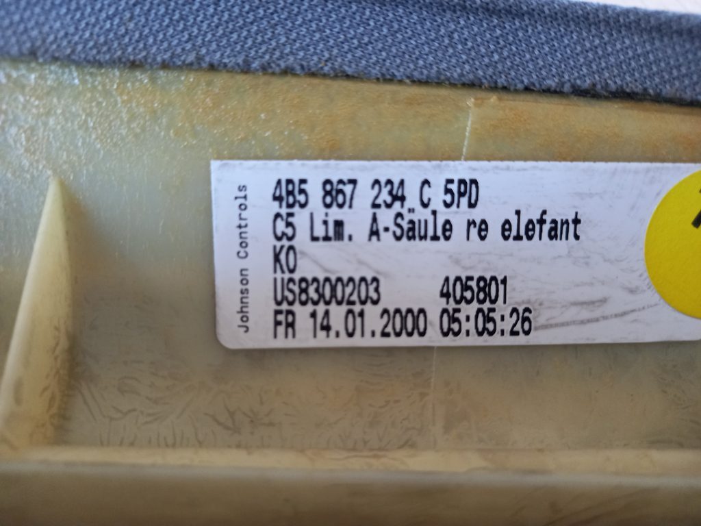 Priekšējas salona statnes apdare priekš AUDI A6 1998 5 Priekšējas salona statnes apdare priekš AUDI A6 1998