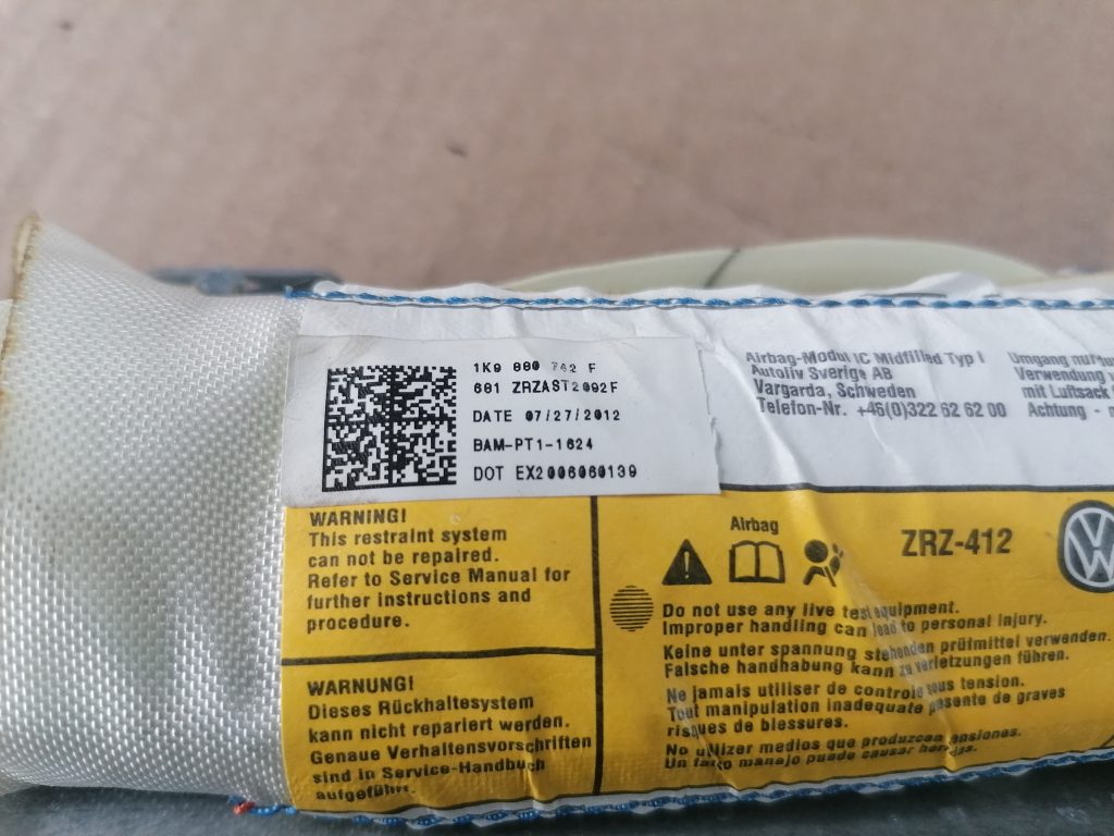 Griestu drošības spilvens, pa labi priekš VW GOLF VARIANT 2012