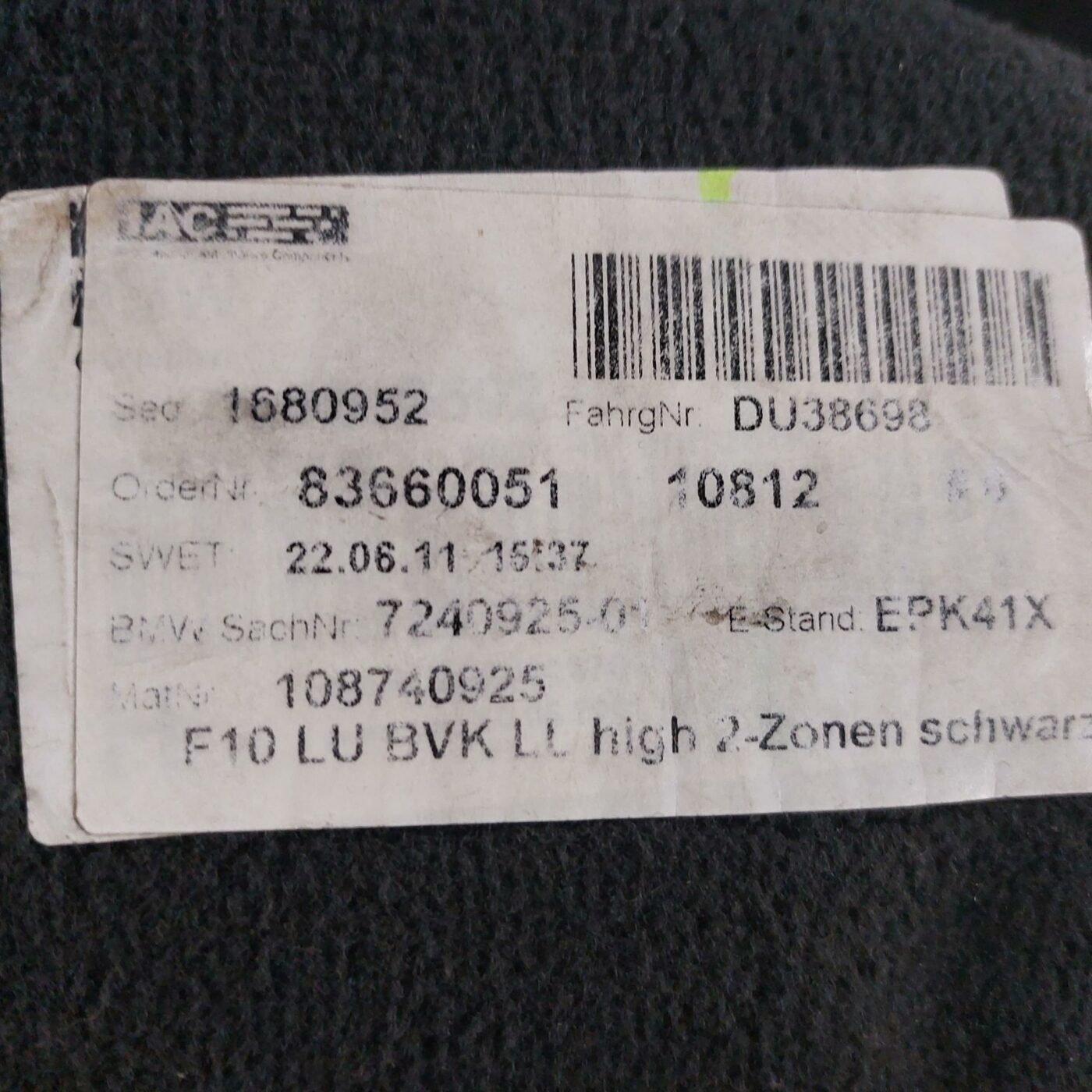 Salona paklājs priekš BMW 520D F11 2011 TOURING