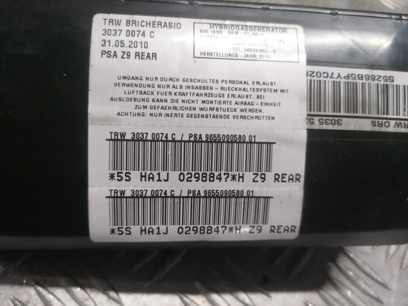 Sēdekļa drošības spilvens priekš PEUGEOT 607 2010