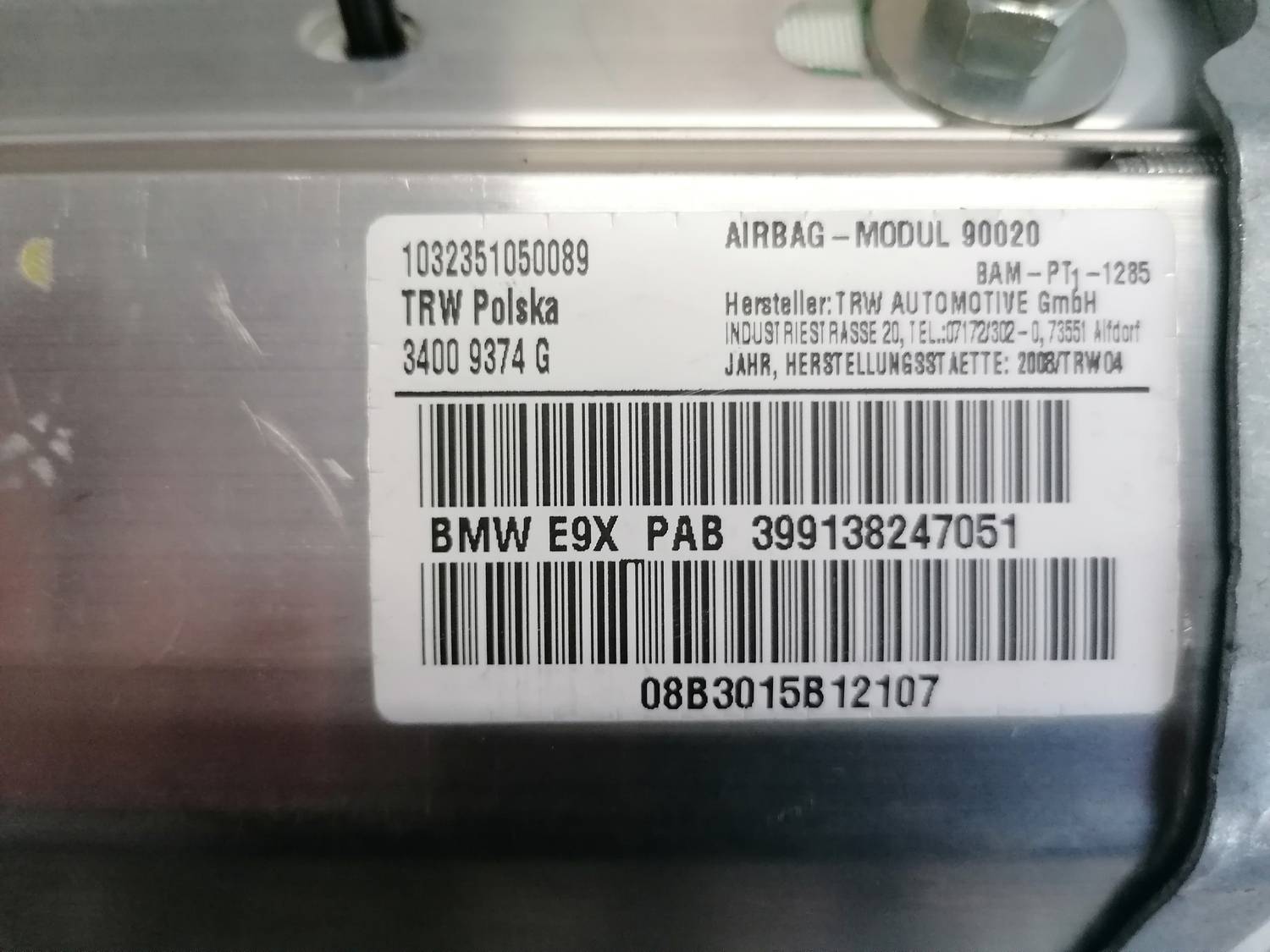 Mērinstrumentu paneļa drošības spilvens priekš BMW 318D E91 2008 TOURING 4 Mērinstrumentu paneļa drošības spilvens priekš BMW 318D E91 2008 TOURING