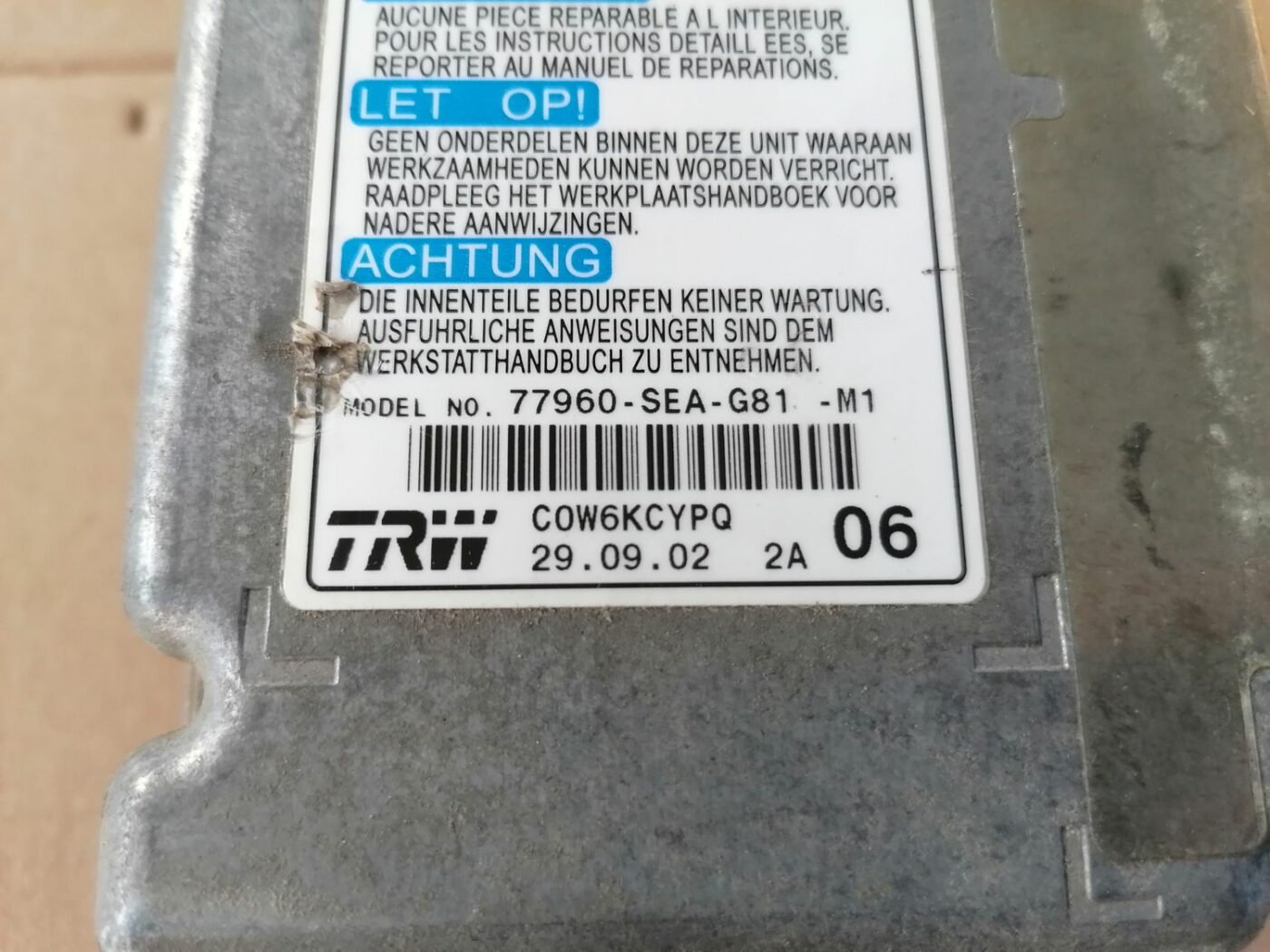 Drošības spilvena vadības bloks priekš HONDA ACCORD 2003 SILVER