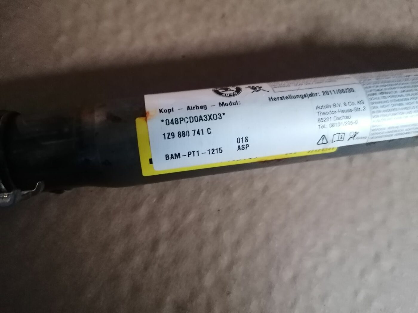 Griestu drošības spilvens, pa kreisi priekš SKODA OCTAVIA 2012 4 Griestu drošības spilvens, pa kreisi priekš SKODA OCTAVIA 2012