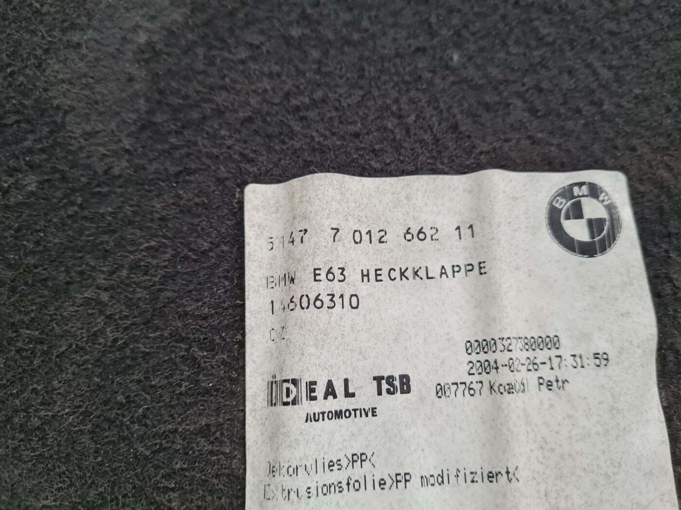 Bagāžnieka vāka liela apdare priekš BMW 6 E63 645 2004 3 Bagāžnieka vāka liela apdare priekš BMW 6 E63 645 2004