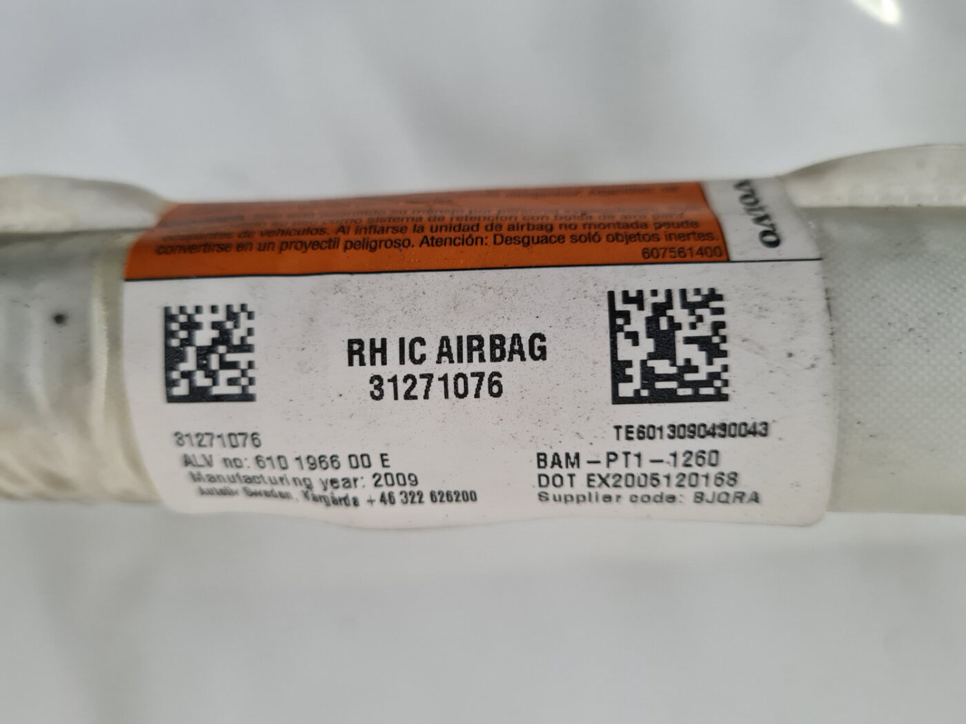 Griestu drošības spilvens, pa labi priekš VOLVO C30 2009 3 Griestu drošības spilvens, pa labi priekš VOLVO C30 2009