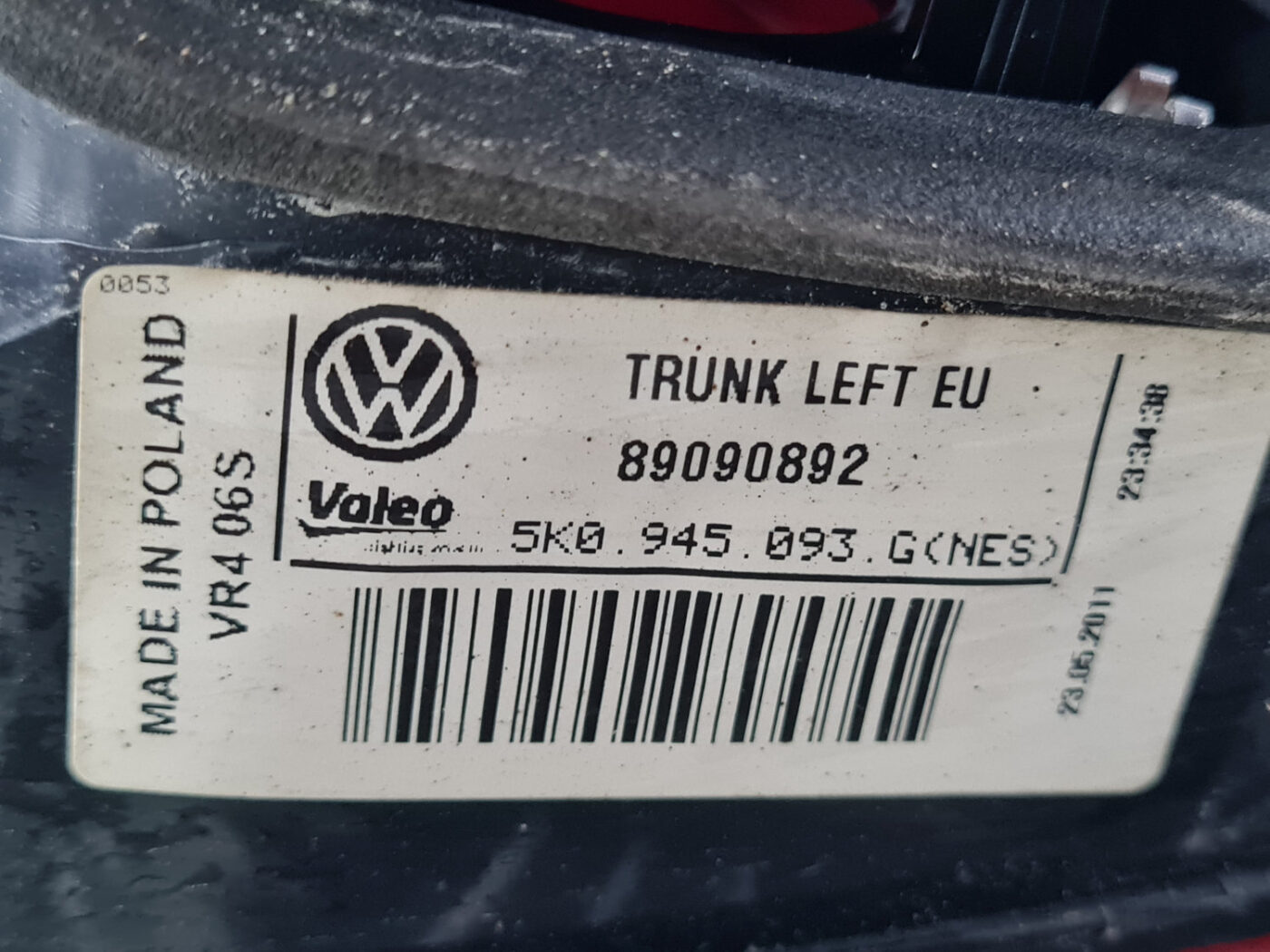 Bagāžnieka vāka kreisais lukturis priekš VW GOLF 6 2011